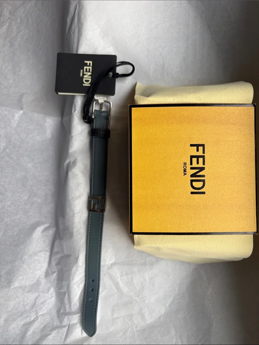 Fendi Teal Leather Bracelet with Silver double FF Clasp Medium brand new
